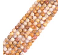 Gem-Inside Perles rondes en jaspe fossile de corail jaune naturel d'Indonésie de 4 mm pour la fabrication de bijoux en vrac, pierre semi-précieuse de 38,1 cm pour loisirs créatifs