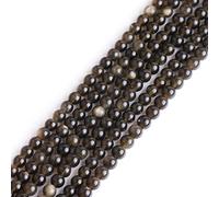 Gem-Inside Perles rondes en obsidienne dorée de 4 mm - Pierre d'énergie naturelle - Pour fabrication de bijoux - 38,1 cm