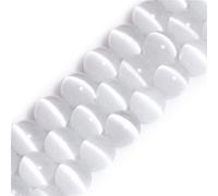 Gem-Inside Perles rondes en pierre semi-précieuse (œil de chat blanc) de 8 mm pour fabrication de bijoux - Fil de 38,1 cm