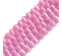 Gem-Inside Perles rondes en pierre semi-précieuse (œil de chat rose) de 8 mm pour fabrication de bijoux - Fil de 38,1 cm