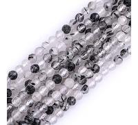 Gem-Inside Perles rondes en quartz naturel rutilé noir de 3 mm, facettées, semi-précieuses, en vrac, pour la fabrication de bijoux, brin de 38,1 cm