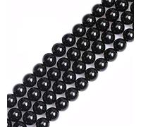 Gem-Inside Perles rondes naturelles en tourmaline noire de 8 mm pour fabrication de bijoux - Fil de 38,1 cm