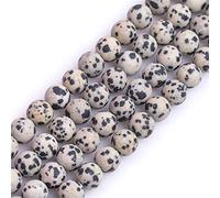 Gem-Inside Perles rondes semi-précieuses de 8 mm en jaspe dalmatien givré mat non poli pour la fabrication de bijoux, le bricolage, les loisirs créatifs, 38,1 cm