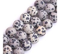 Gem-Inside Perles rondes semi-précieuses en jaspe dalmatien givré mat non poli 12 mm pour la fabrication de bijoux, le bricolage, les loisirs créatifs, 38,1 cm