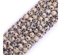 Gem-Inside Perles rondes semi-précieuses en jaspe dalmatien givré mat non poli 6 mm pour la fabrication de bijoux, le bricolage, les loisirs créatifs, 38,1 cm