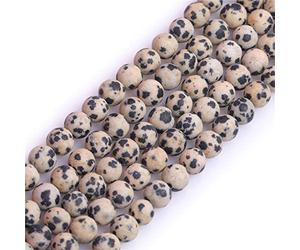 Gem-Inside Perles rondes semi-précieuses en jaspe dalmatien givré mat non poli 6 mm pour la fabrication de bijoux, le bricolage, les loisirs créatifs, 38,1 cm