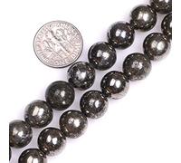 Gem-Inside Perles rondes semi-précieuses en pyrite grise naturelle de 10 mm pour la fabrication de bijoux et les loisirs créatifs, 38,1 cm