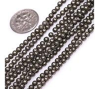 Gem-Inside Perles rondes semi-précieuses en pyrite grise naturelle de 3 mm pour la fabrication de bijoux et les loisirs créatifs, 38,1 cm