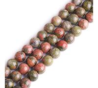 Gem-Inside Perles rondes semi-précieuses naturelles en jaspe unakite vert de 10 mm pour fabrication de bijoux - Fil de 38,1 cm