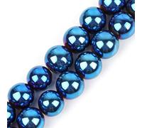GEM-Inside - Perles rondes semi-précieuses naturelles - Hématite magnétique avec revêtement métallique bleu - pour fabrication de bijoux, 38 cm x 14 mm