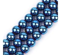 GEM-Inside - Perles rondes semi-précieuses naturelles - Hématite magnétique avec revêtement métallique bleu - pour fabrication de bijoux, 38 cm x 12 mm