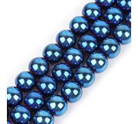 GEM-Inside - Perles rondes semi-précieuses naturelles - Hématite magnétique avec revêtement métallique bleu - pour fabrication de bijoux, 38 cm x 10 mm