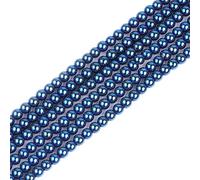 GEM-Inside - Perles rondes semi-précieuses naturelles - Hématite non magnétique avec revêtement métallique bleu - pour fabrication de bijoux, 38 cm x 3 mm