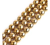 GEM-Inside - Perles rondes semi-précieuses naturelles - Hématite non magnétique avec revêtement métallique doré - pour fabrication de bijoux, 38 cm x 12 mm