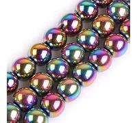 GEM-Inside - Perles rondes semi-précieuses naturelles - Hématite non magnétique avec revêtement métallique multicolore - pour fabrication de bijoux, 38 cm x 10 mm