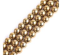 GEM-Inside - Perles rondes semi-précieuses naturelles - Hématite non magnétique avec revêtement métallique doré - pour fabrication de bijoux, 38 cm x 14 mm