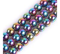 GEM-Inside - Perles rondes semi-précieuses naturelles - Hématite non magnétique avec revêtement métallique multicolore - pour fabrication de bijoux, 38 cm x 6 mm