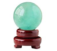 Gem Small Natural Fluorite Crystal Ball Green Purple Quartz Boule en Pierre avec Support en Bois décoratif pour décoration intérieure, Cristal vert-8cm