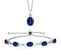 Gem Stone King - Bracelet avec pendentif en strass saphir bleu ovale de 7,33 carats