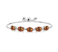 Gem Stone King Bracelet rivière en argent sterling 925 avec pierre de naissance et topaze blanche pour femme | Ovale 8 x 6 mm avec accents ronds de 2,5 mm | Chaîne bolo réglable | Bijoux fins pour sa