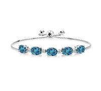 Gem Stone King Bracelet rivière en argent sterling 925 avec pierre de naissance et topaze blanche pour femme | Ovale 8 x 6 mm avec accents ronds de 2,5 mm | Chaîne bolo réglable | Bijoux fins pour sa