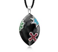 Gem Stone King Grand collier avec pendentif en acier inoxydable émaillé noir et fleurs de 5,1 cm avec cordon tressé de 45,7 cm