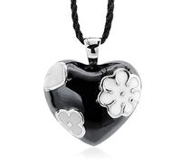 Gem Stone King Grand pendentif en forme de cœur en émail noir et blanc de 42 g avec chaîne de 45,7 cm