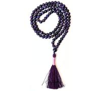 Gemaltic Healing Crystals Jap Mala 108 perles de 6 mm | Chapelet en cristal fait à la main pour prières hindoues et chrétiennes (œil de tigre bleu violet)