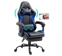 Gemani 02-0042 Chaise de bureau, de jeu, ergonomique, avec repose-pieds, appuie-tête, coussin lombaire - Fauteuil de jeu pivotant - Bleu