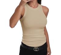 GEMBERA Débardeur ajusté sans Manches à Dos Nageur et col Montant en Coton côtelé pour Femme, Beige, Taille XL