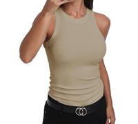 GEMBERA Débardeur ajusté sans manches à dos nageur et col montant en coton côtelé pour femme, beige, Taille L