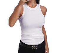 GEMBERA Débardeur ajusté sans Manches à Dos Nageur et col Montant en Coton côtelé pour Femme, Blanc, Taille XL