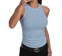 GEMBERA Débardeur ajusté sans manches à dos nageur et col montant en coton côtelé pour femme, bleu clair, Taille M