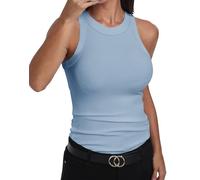GEMBERA Débardeur ajusté sans Manches à Dos Nageur et col Montant en Coton côtelé pour Femme, Bleu Clair, Taille M