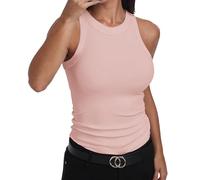 GEMBERA Débardeur ajusté sans manches à dos nageur et col montant en coton côtelé pour femme, Camée rose., Taille L