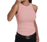 GEMBERA Débardeur ajusté sans Manches à Dos Nageur et col Montant en Coton côtelé pour Femme, Camée Rose., Taille L
