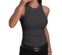 GEMBERA Débardeur ajusté sans manches à dos nageur et col montant en coton côtelé pour femme, gris foncé, Taille M