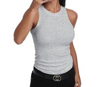 GEMBERA Débardeur ajusté sans manches à dos nageur et col montant en coton côtelé pour femme, gris, Taille XL