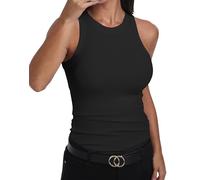GEMBERA Débardeur ajusté sans Manches à Dos Nageur et col Montant en Coton côtelé pour Femme, Noir, Taille XL