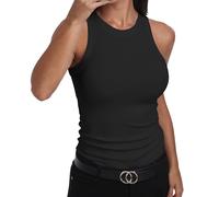 GEMBERA Débardeur ajusté sans manches à dos nageur et col montant en coton côtelé pour femme, noir, Taille XL