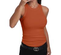 GEMBERA Débardeur ajusté sans Manches à Dos Nageur et col Montant en Coton côtelé pour Femme, Orange, Taille XL