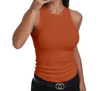 GEMBERA Débardeur ajusté sans manches à dos nageur et col montant en coton côtelé pour femme, Orange, Taille M