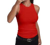 GEMBERA Débardeur ajusté sans Manches à Dos Nageur et col Montant en Coton côtelé pour Femme, Rouge, Taille M