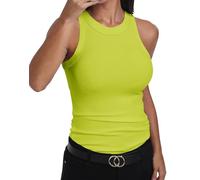 GEMBERA Débardeur ajusté sans manches à dos nageur et col montant en coton côtelé pour femme, Vert fluo, Taille M