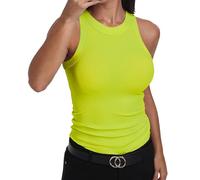 GEMBERA Débardeur ajusté sans manches à dos nageur et col montant en coton côtelé pour femme, Vert fluo, Taille M