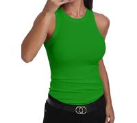 GEMBERA Débardeur ajusté sans Manches à Dos Nageur et col Montant en Coton côtelé pour Femme, Vert Kelly, Taille L