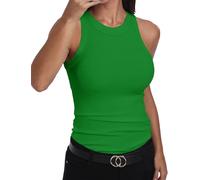 GEMBERA Débardeur ajusté sans manches à dos nageur et col montant en coton côtelé pour femme, vert kelly, Taille L