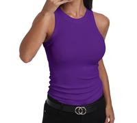 GEMBERA Débardeur ajusté sans manches à dos nageur et col montant en coton côtelé pour femme, violet, Taille S