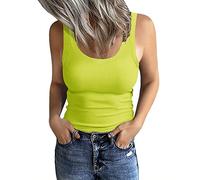 GEMBERA Débardeur côtelé sans manches à encolure dégagée pour femme, Vert fluo, Taille M