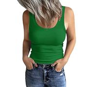 GEMBERA Débardeur côtelé sans manches à encolure dégagée pour femme, Vert Forset, Taille M